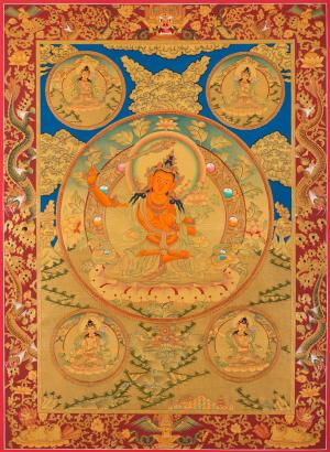 Full Gold Style Bodhisattva Manjushri Original Hand-Painted Thangka | High Quality Workmanship